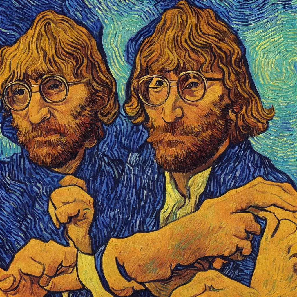 Prompt: John Lennon portrait painted in Vincent van Gogh style