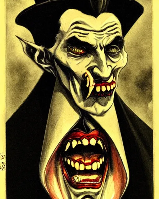 Image similar to dracula, character portrait, close up, concept art, intricate details, highly detailed by otto dix