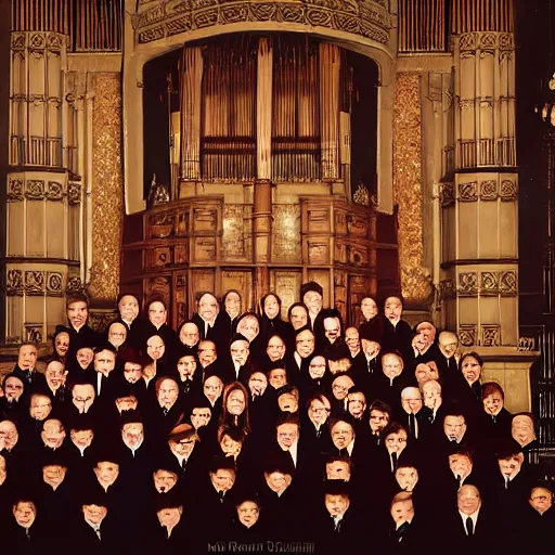 Prompt: A wide full shot, colored Russian and Japanese mix historical fantasy a photograph portrait taken at the royal wedding two choirs, an orchestra and chapel organ, photographic portrait, warm lighting, 1907 photo from the official wedding photographer for the royal wedding.