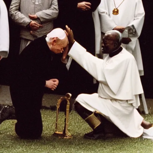 Image similar to John Paul II kneeling on a black person's neck