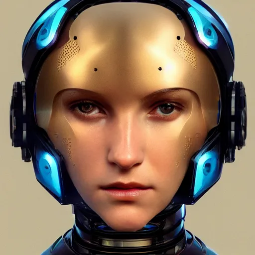 Image similar to headshot of humanoid robot from ex machina, artstation, artgerm, greg rutkowski, alphonse mucha, cgsociety