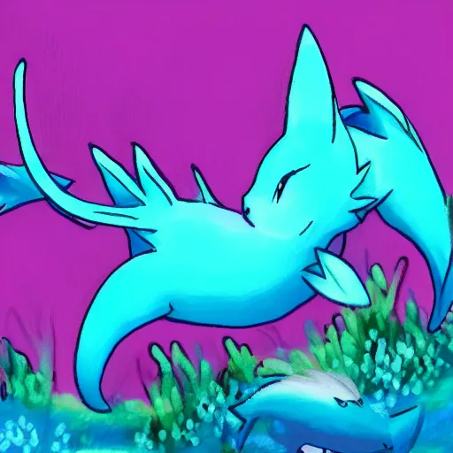 Image similar to Vaporeon sleeping, Vaporeon if pink coloured