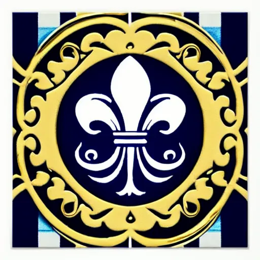 Prompt: brain blue and white fleur de LIS, gold trim brain wrinkles heat up the stove art