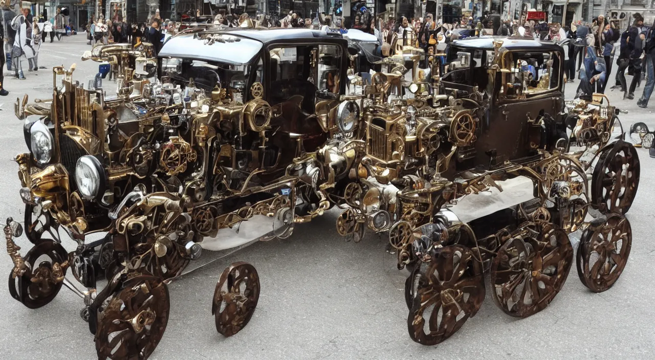 Image similar to a steampunk car