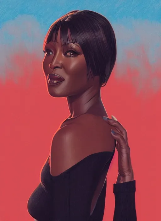 Prompt: twin peaks movie poster art, portrait of naomi campbell, from scene from twin peaks, clean, simple illustration, nostalgic, domestic, highly detailed, digital painting, artstation, concept art, smooth, sharp focus, illustration, artgerm, donato giancola, joseph christian leyendecker, wlop