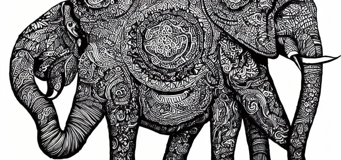 Image similar to elephant, ink illustration, zentangle art, very beautiful masterpiece