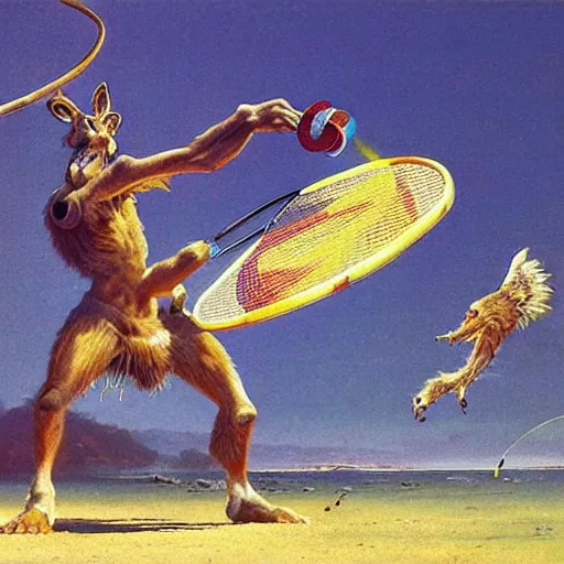 Image similar to anthromorphic animals playing badminton by Bruce Pennington