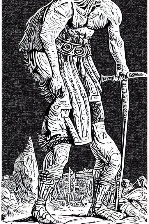 Image similar to ancient historically accurate depiction of the Bible Character Goliath of Gath, the Philistine warrior giant by mcbess