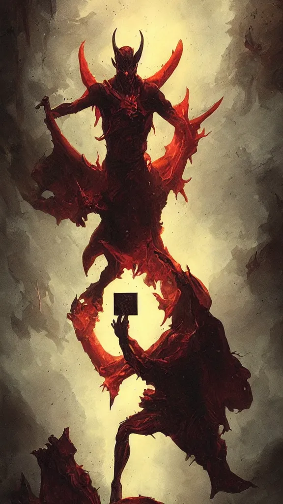 Image similar to the devil tarot card by greg rutkowski,