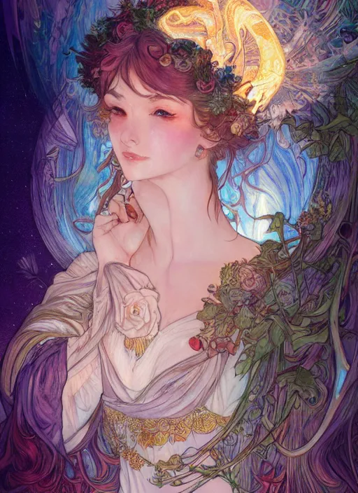 Prompt: Ice Goddess, ambient lighting, 4k, josephine wall, alphonse mucha, lois van baarle, ilya kuvshinov, rossdraws, artstation