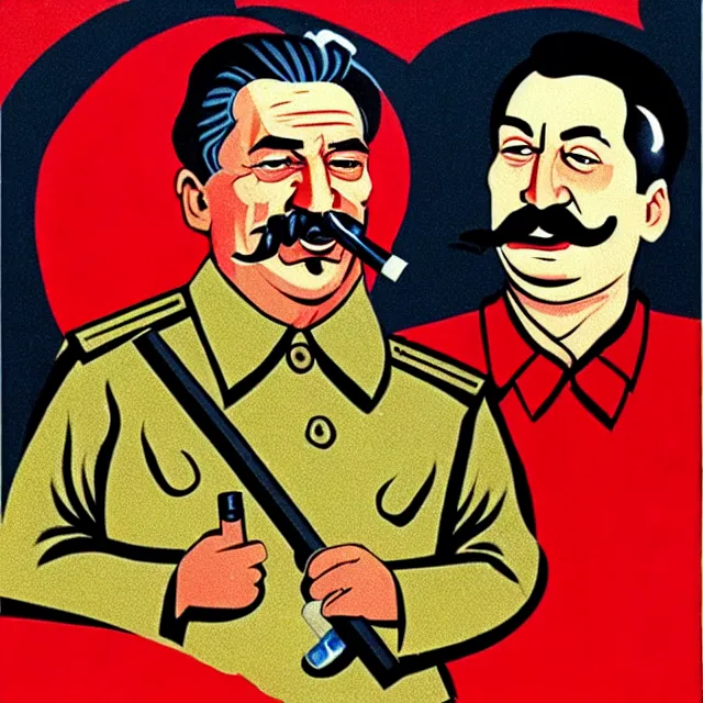 Image similar to stalin and yeltsin in hell drink vodka and smoke cigarettes, scary art in color