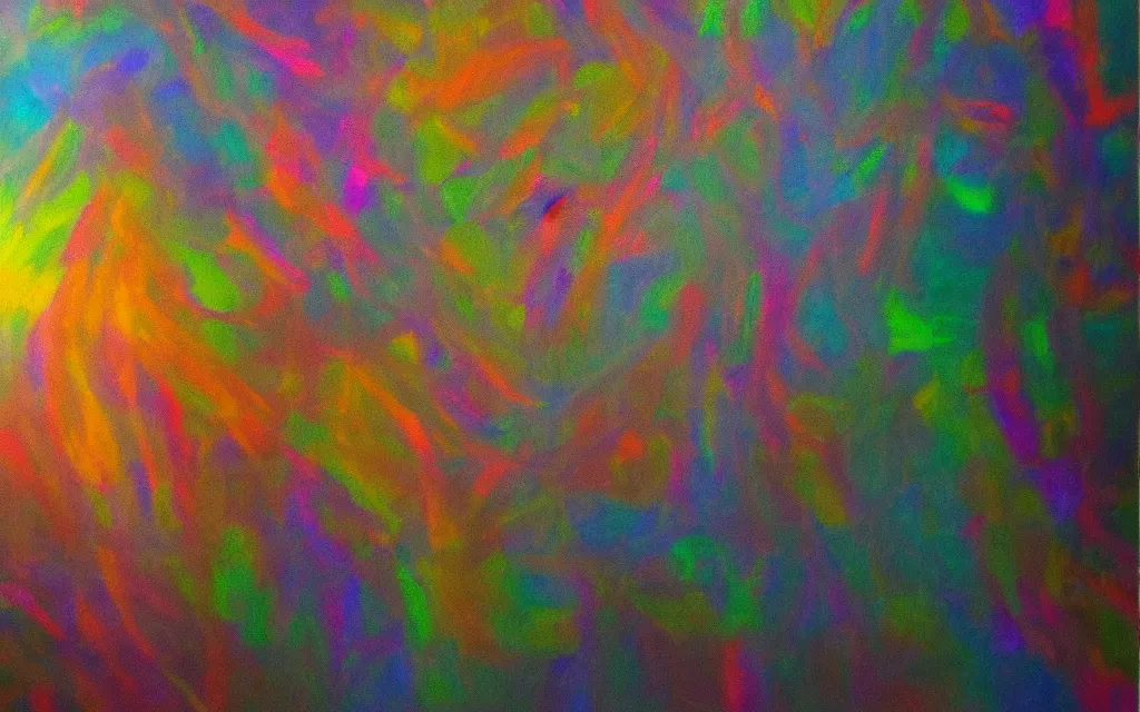 Image similar to iridescent move still from morn to midnight, award winning oil painting, ( chromatic aberration )