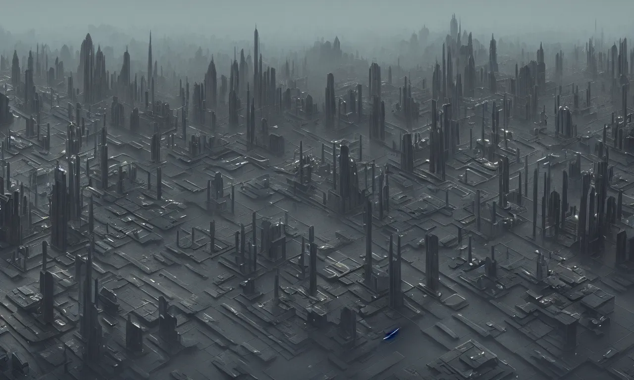 Image similar to brutalist alien city civilization, matte painting by Martin Deschambault, trending on artstation, octane render, cinematic, elegant, intricate, 8k, scifi