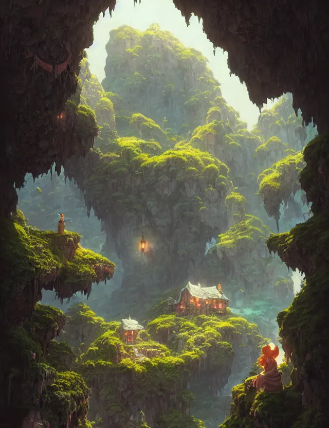 Image similar to the house in the cave, unreal engine, fantasy art by greg, loish, race, ferdinand knab, tom bagshaw, makoto shinkai and louis van baerle, rossdraws, ilya kuvshinov, night lighting, studio ghibli trends, highly detailed, 8 k, octane rendering