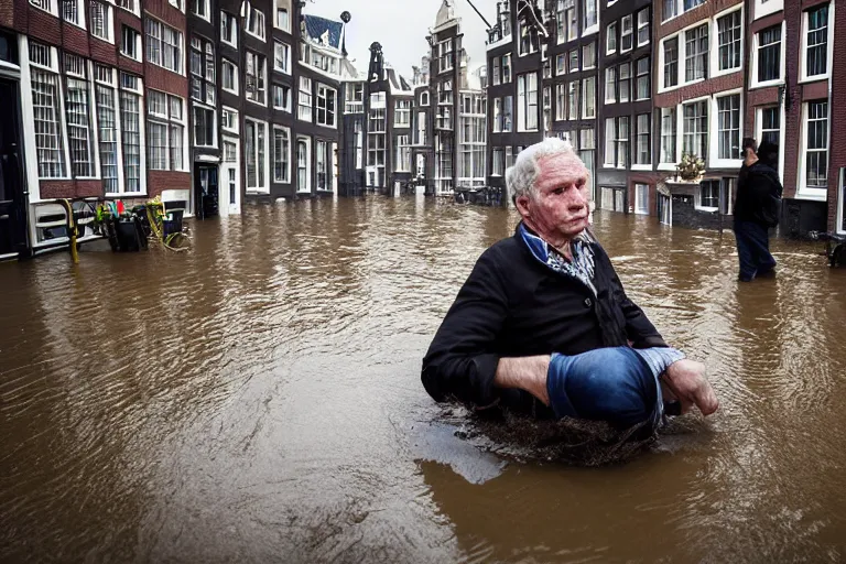 Image similar to Dutch people trying to fight back the flood in Amsterdam, photograph, natural light, sharp, detailed face, magazine, press, photo, Steve McCurry, David Lazar, Canon, Nikon, focus