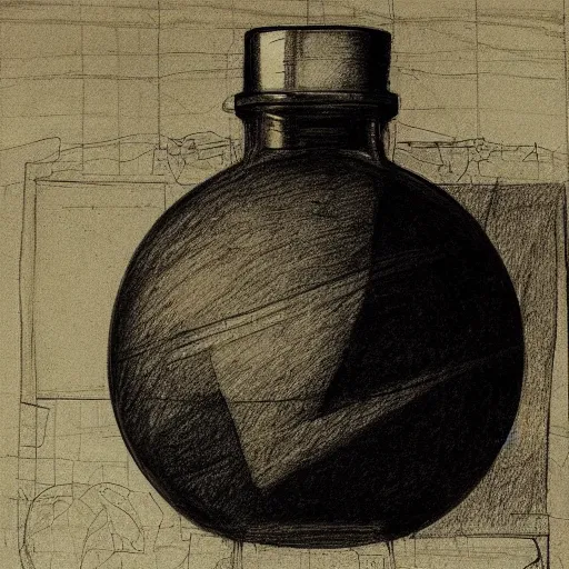 Prompt: earth in a bottle, pencil drawing by leonardo davinci, dynamic lighting