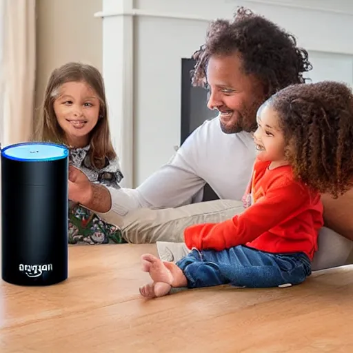 Image similar to A family impressed with their Amazon Alexa device