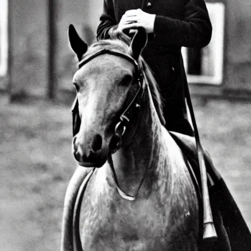 Prompt: Jarosław Kaczyński on a horse