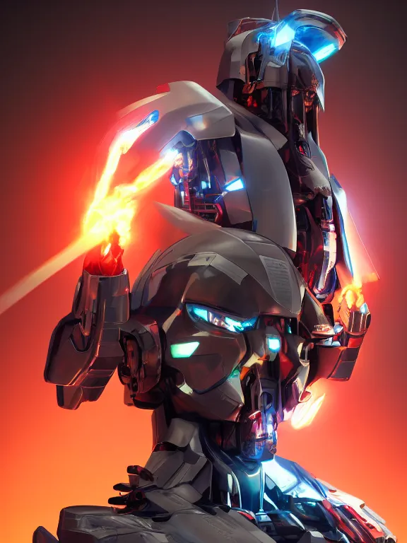 Image similar to fine portrait of 6 hands mecha samurai with plasma power, high detail, cinematic lightning, octane render, artstation