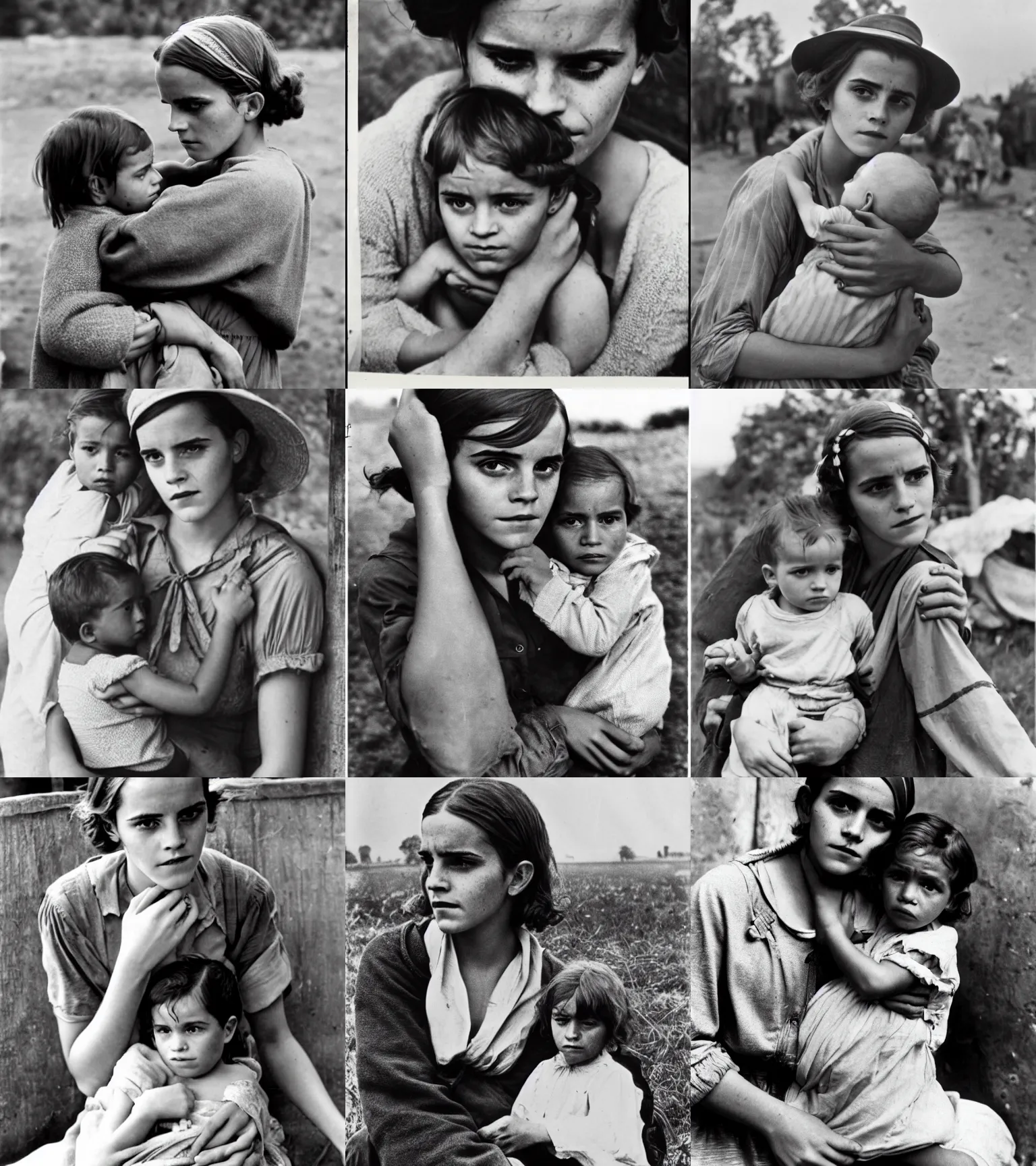Prompt: Emma Watson as migrant mother, 1936 photo by Dorothea Lange