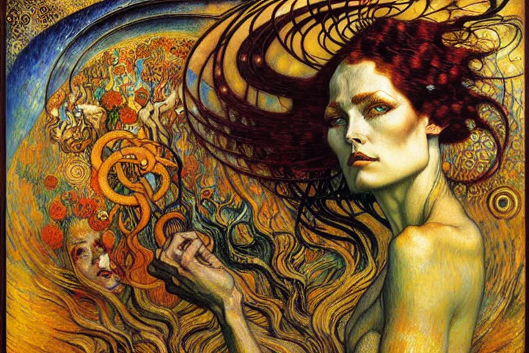 Image similar to Divine Chaos Engine by Karol Bak, Jean Delville, William Blake, Gustav Klimt, and Vincent Van Gogh, symbolist, visionary