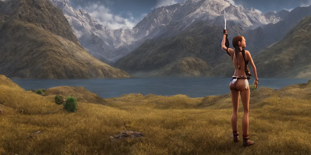 Prompt: a cinematic 4K 3D render of a native female hero standing in an ancient new zealand landscape by pixar