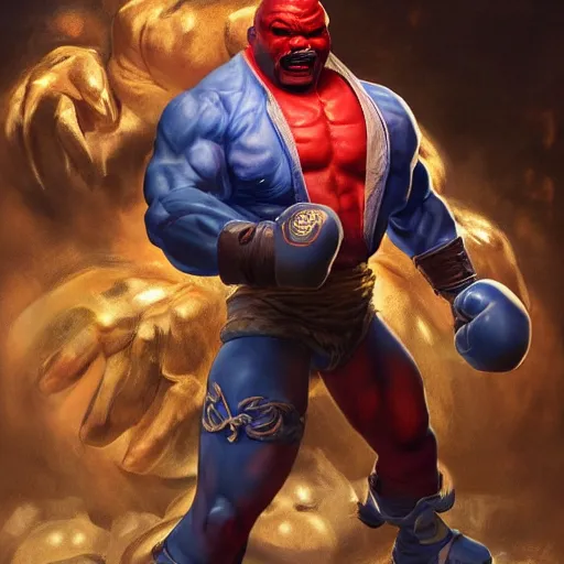 Prompt: steve harvey as balrog from street fighter, boxing gloves, punching, ultra realistic, concept art, intricate details, eerie, highly detailed, photorealistic, octane render, 8 k, unreal engine. art by artgerm and greg rutkowski and magali villeneuve and alphonse mucha