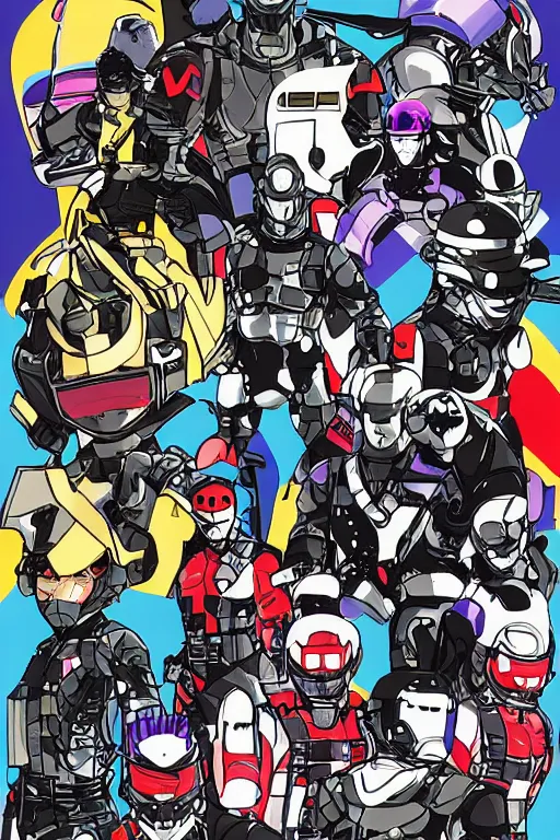 Image similar to robot ninja mask helmet metal gear solid snake pose training suit swat heros lisa frank chaykin howard and campion pascale and cooke darwyn and davis jack