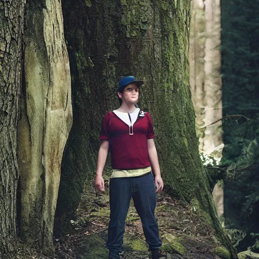 Image similar to Dipper from Gravity Falls as a real life human, photograph by Annie Leibovitz