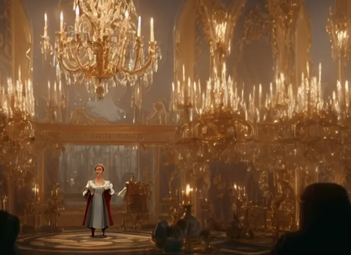 Image similar to film still of Lumiere as an office manager watching over the staff in the new Beauty and the beast movie, 4k