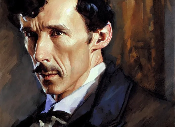 Prompt: a highly detailed beautiful portrait of sherlock holmes, by gregory manchess, james gurney, james jean