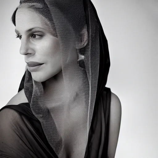 Prompt: portrait of a stunningly beautiful female with a veil in soft light, depth of field, zeiss lens, detailed, symmetrical, centered, fashion photoshoot, by annie leibovitz and steve mccurry, david lazar, jimmy nelsson, breathtaking, 8 k resolution, extremely detailed, beautiful, establishing shot, artistic, hyperrealistic, beautiful face, octane render