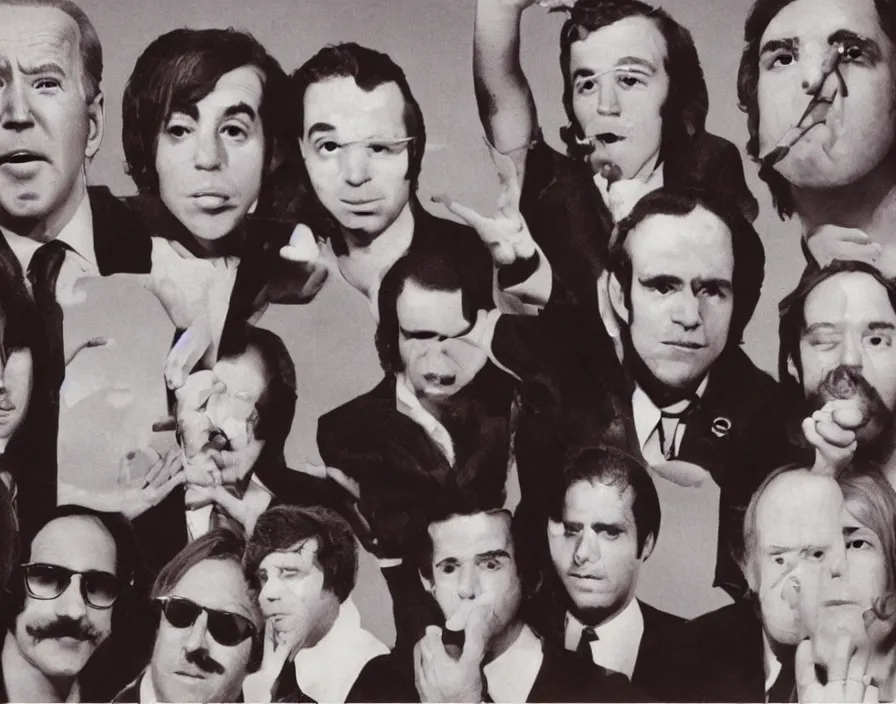 Image similar to joe biden pop band, 1 9 7 0 surrealism aesthetic, detailed facial expressions