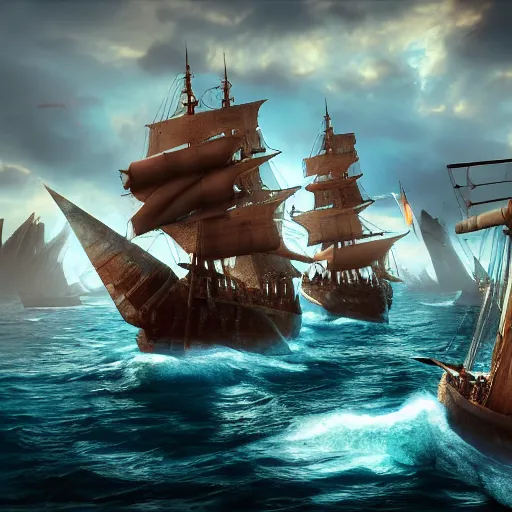 Image similar to ancient ship battle, highly detailed, photorealistic portrait, bright studio setting, studio lighting, crisp quality and light reflections, unreal engine 5 quality render