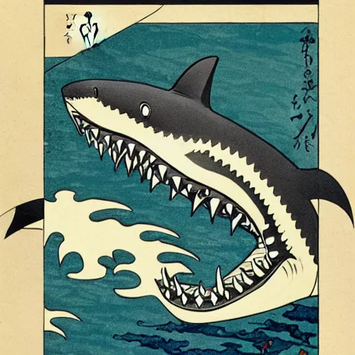 Image similar to shark swimming by hokusai