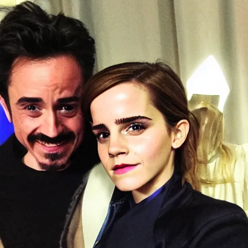 Image similar to a selfie of emma watson with ironman