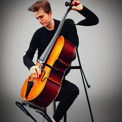 Prompt: a photo of simon brehm playing an acoustic double bass, hyperrealistic, photograph