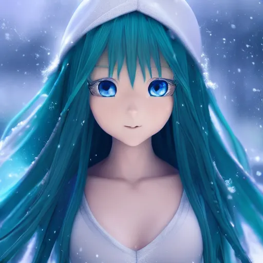 Prompt: elf girl render as a very beautiful 3d anime girl, full body, long braided silver hair, azur blue eyes, full round face, belly free teal dress, short smile, in snow, cinematic lightning, medium shot, mid-shot, highly detailed, trending on Artstation, Unreal Engine 4k, cinematic wallpaper