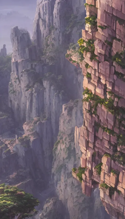 Prompt: A highly detailed matte painting of huge climbing wall by Studio Ghibli, Makoto Shinkai, by Artgerm, by WLOP, by Greg Rutkowski, volumetric lighting, octane render, 4K resolution, trending on artstation, masterpiece