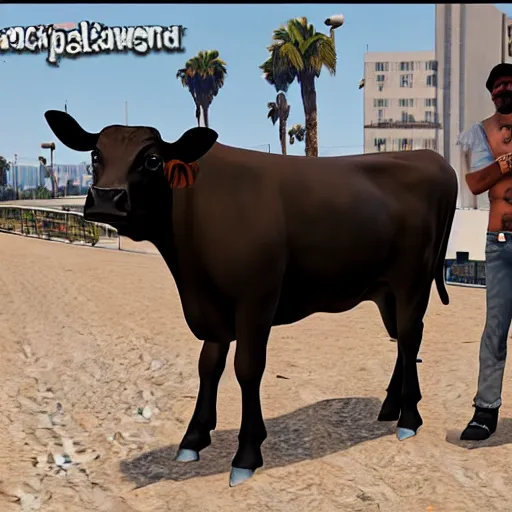 Prompt: 🐮 as a GTA V NPC in Vespucci Beach, in game capture. 3D Render.