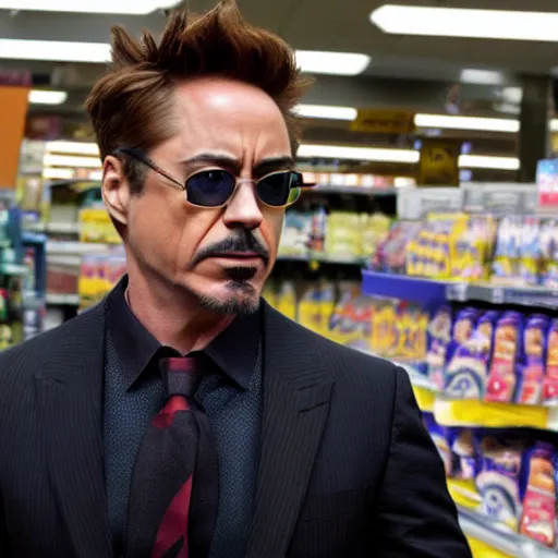 Image similar to robert downey jr. as tony stark working at kroger