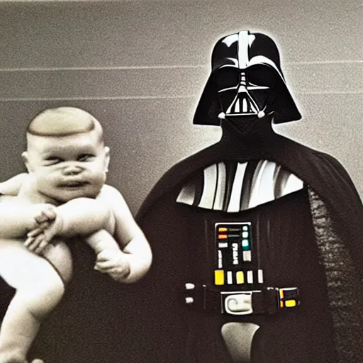 Image similar to a photo of Darth Vader as a baby sitter