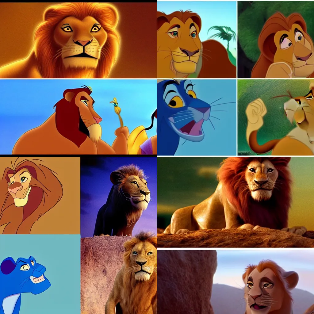 Prompt: still from Disney's The Lion King, still from Disney's Aladdin, still from Disney's The Little Mermaid