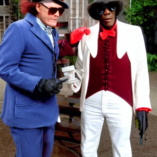 Image similar to Tom Hanks as Samuel L. Jackson dressed as Willy Wonka