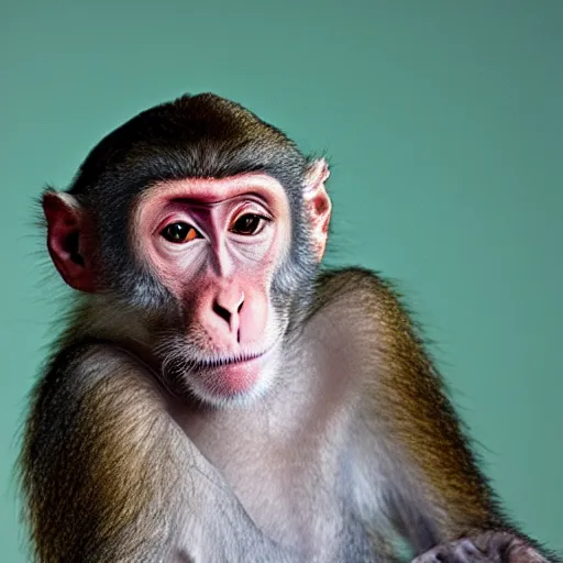 Image similar to portrait of a macaque wearing a black headband, in the style of piccaso