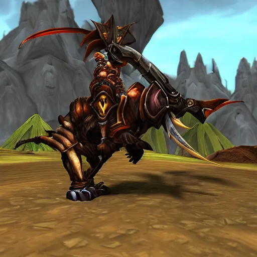 Image similar to warrior riding hercules beetle mount, facing camera, world of warcraft mount, psx graphics, fantasy mmorpg screenshot