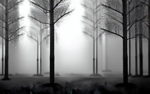 Image similar to black and white drawing of a cyborg forest, trees looks like robots, rim light, cinematic, studio dramatic light, poetic, surreal mythical dreamy dark artistic masterpiece, octane render, 8 k, photo