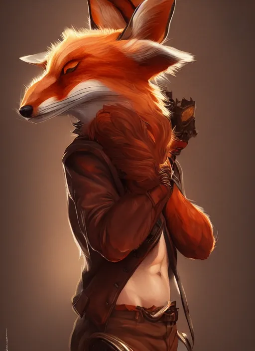 Prompt: a highly detailed illustration of attractive young red haired man with fox ears wearing brown suit, dramatic pose, intricate, elegant, highly detailed, centered, digital painting, artstation, concept art, smooth, sharp focus, league of legends concept art, wlop