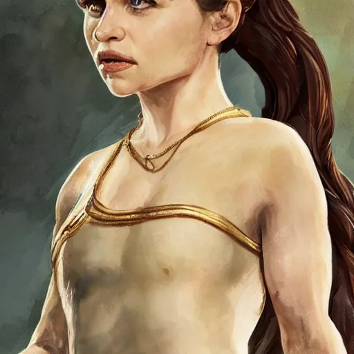 Image similar to Emilia Clarke as a Greek Goddess, Highly detailed, concept art
