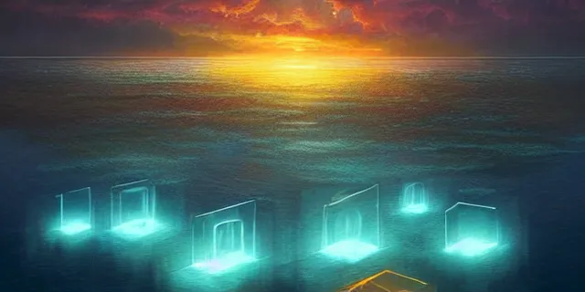 Prompt: beautiful concept art of glowing cubes in the middle of lake baikal, atmospheric lighting, intricate, volumetric lighting, beautiful, sharp focus, ultra detailed, in the art style of marc simonetti and brom gerald, astrophotography